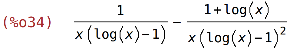 (%o34)	1/(x*(log(x)-1))-(1+log(x))/(x*(log(x)-1)^2)