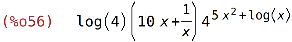 (%o56)	log(4)*(10*x+1/x)*4^(5*x^2+log(x))