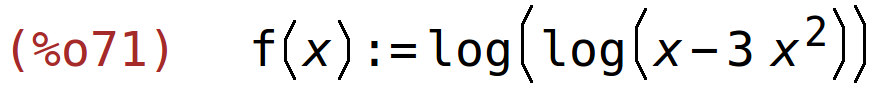 (%o71)	f(x):=log(log(x-3*x^2))