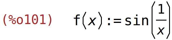 (%o101)	f(x):=sin(1/x)