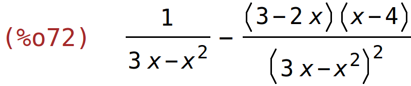 (%o72)	1/(3*x-x^2)-((3-2*x)*(x-4))/(3*x-x^2)^2